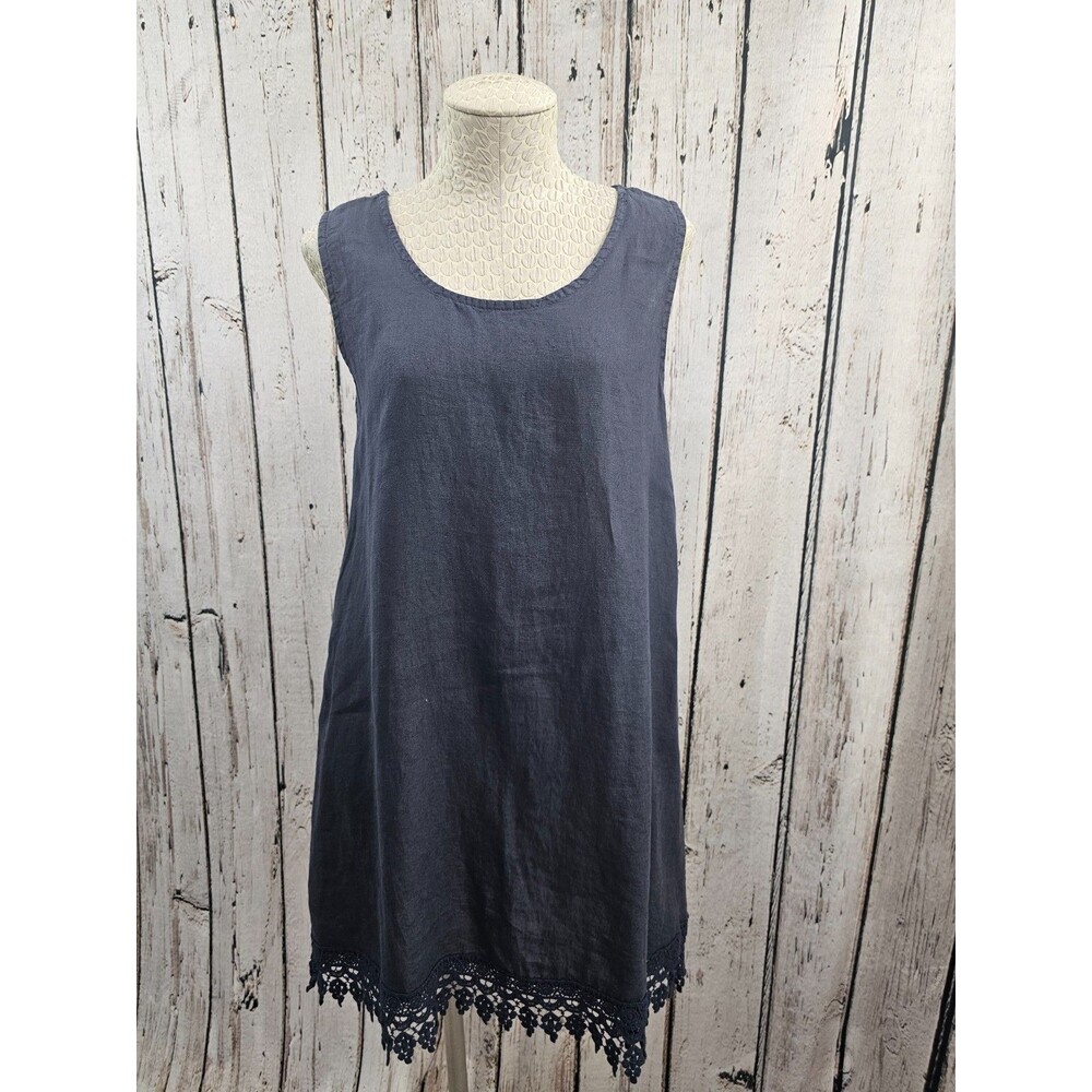 Rosemarine Women's XS Blue Crochet Hem Coastal Beach Lagenlook Shift Dress EUC